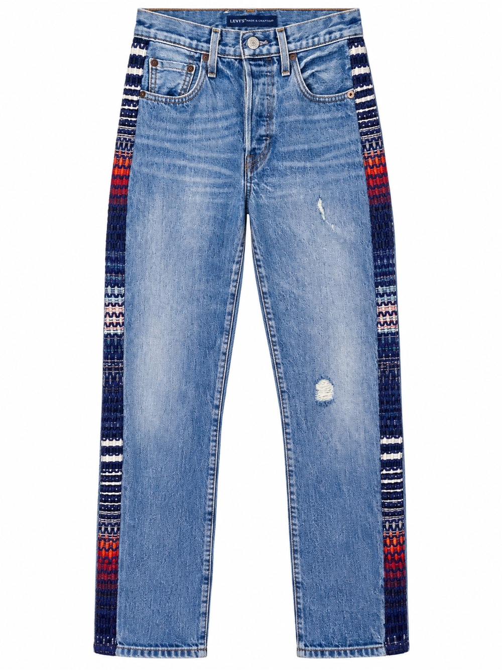 Levis Made & Crafted 501 Skinny Jeans 25x28 Woven Boho Tapestry Side Stripe